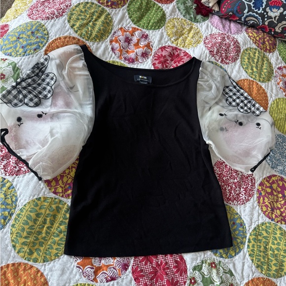 Anthropologie Maeve Silk Puff-Sleeve Sweater Top, M - Picture 9 of 16